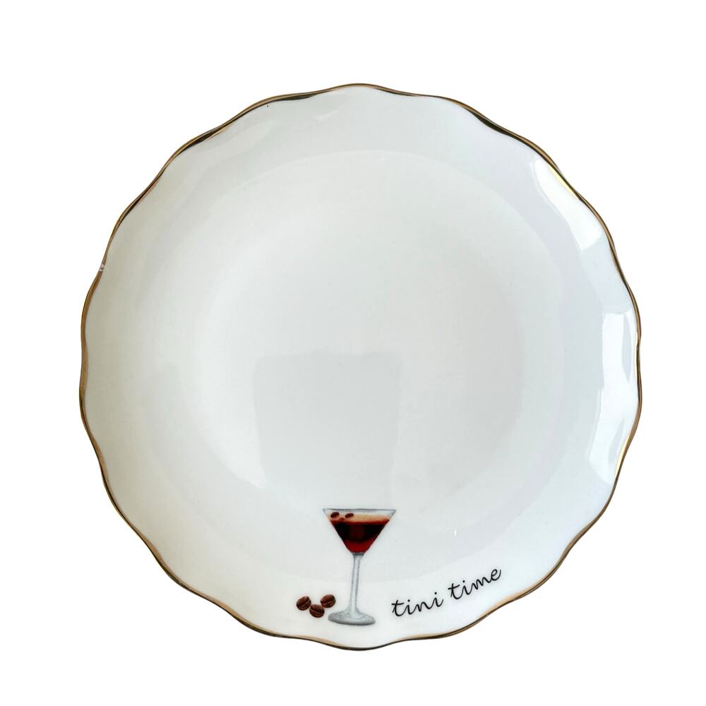 Godinger Martini Cocktail Appetizer Plates 6in Ceramic Set of 4 White NEW